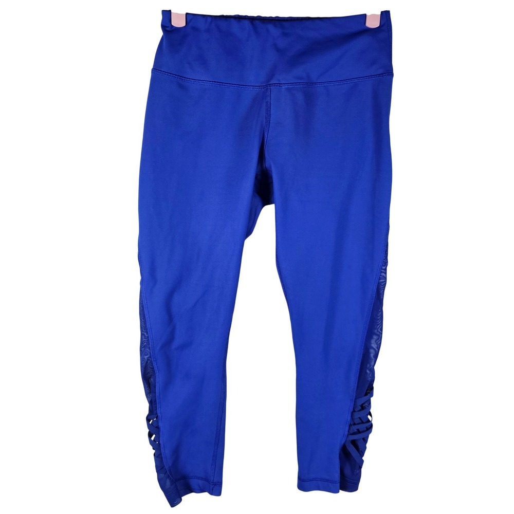 90 Degree by Reflex Blue Strappy Mesh Lattice Cropped Leggings Small